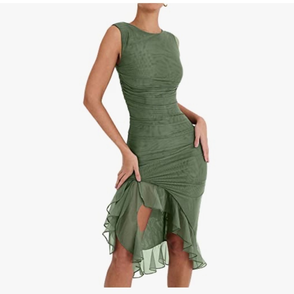 Unbranded Sleeveless Bodycon Dress Tassel Tulle Ruffle
Split Summer Ruched Midi